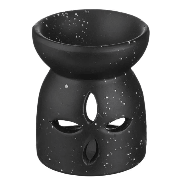 melter-small-black-dots Κεραμική Βάση Αρωματικών Χώρου Μαύρη Ματ Διάτρητο Σχέδιο Λουλούδι 6.5x8cm - Image 1
