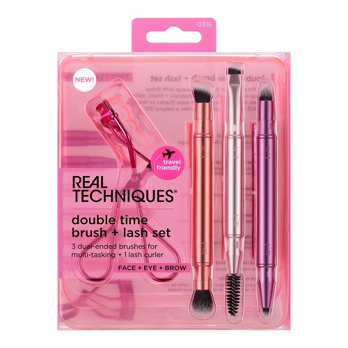 079625446364_8 Real Techniques Double Time Brush + Lash Set 4pcs Travel friiendly - Image 1