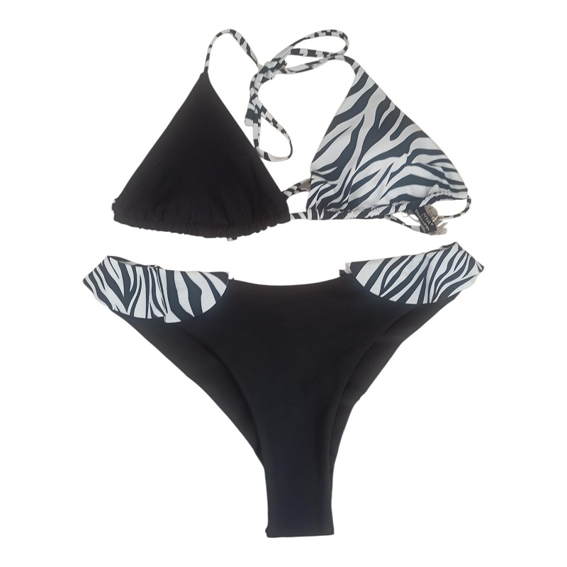 IMG_20260725_1133458 Mya Swimwear Δίχρωμο Γυναικείο Σετ Μπικίνι Τριγωνάκι Μαύρο - Zebra Print Small - Image 1