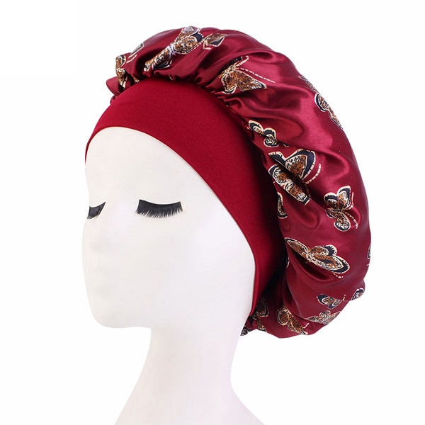 hair-cap-butterflies-red Μεταξωτό Σκουφάκι Ύπνου Πεταλούδες Μπορντώ 1τεμ - Image 1